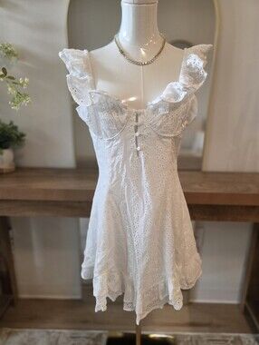 White Eyelet Mini Dress with Ruffled Straps